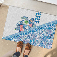 Hawaiian Abstract Sea Turtle Rubber Doormat Polynesian Tapa Art and Kakau Tattoo White WaterColor LT03 - Polynesian Pride