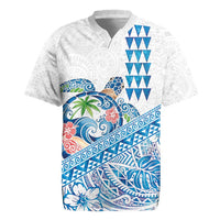 Hawaiian Abstract Sea Turtle Rugby Jersey Polynesian Tapa Art and Kakau Tattoo White WaterColor LT03 White - Polynesian Pride