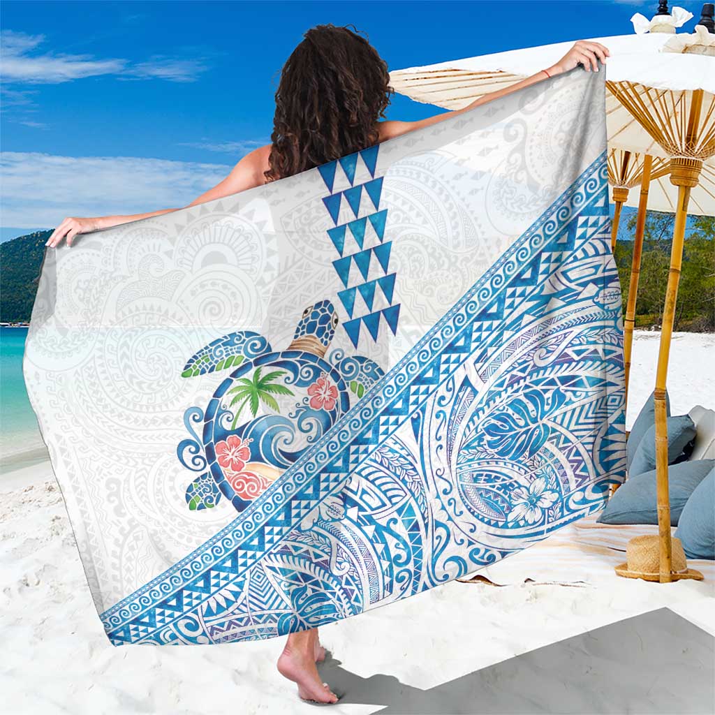 Hawaiian Abstract Sea Turtle Sarong Polynesian Tapa Art and Kakau Tattoo White WaterColor LT03 One Size 44 x 66 inches White - Polynesian Pride