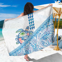 Hawaiian Abstract Sea Turtle Sarong Polynesian Tapa Art and Kakau Tattoo White WaterColor LT03 One Size 44 x 66 inches White - Polynesian Pride