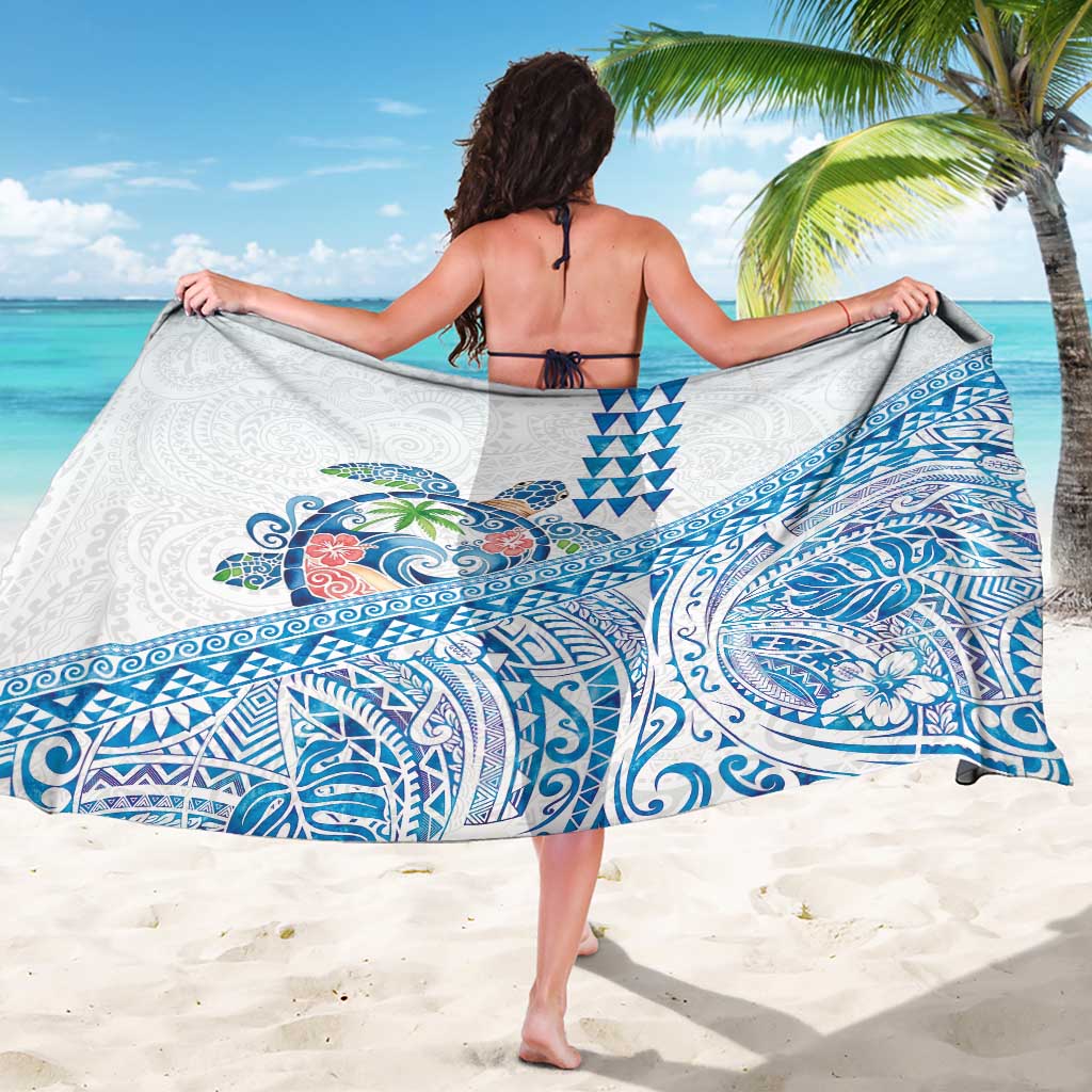 Hawaiian Abstract Sea Turtle Sarong Polynesian Tapa Art and Kakau Tattoo White WaterColor LT03 - Polynesian Pride
