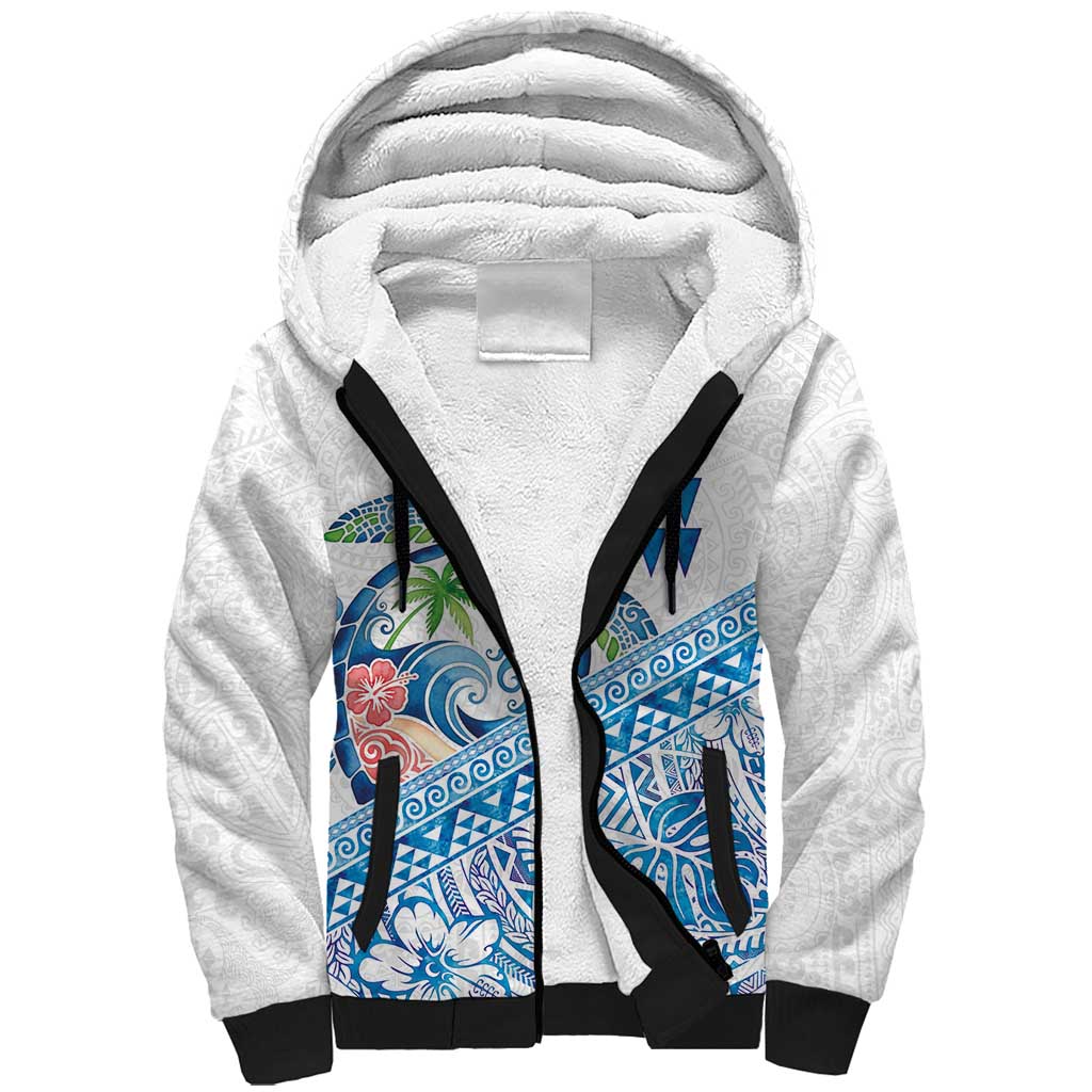 Hawaiian Abstract Sea Turtle Sherpa Hoodie Polynesian Tapa Art and Kakau Tattoo White WaterColor LT03 Unisex White - Polynesian Pride