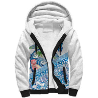 Hawaiian Abstract Sea Turtle Sherpa Hoodie Polynesian Tapa Art and Kakau Tattoo White WaterColor LT03 Unisex White - Polynesian Pride