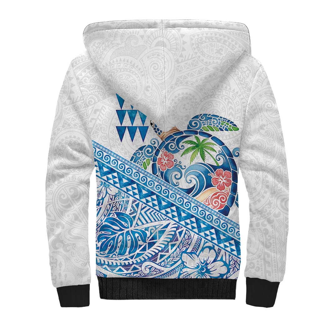 Hawaiian Abstract Sea Turtle Sherpa Hoodie Polynesian Tapa Art and Kakau Tattoo White WaterColor LT03 - Polynesian Pride