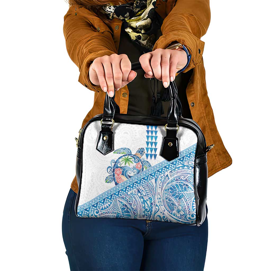 Hawaiian Abstract Sea Turtle Shoulder Handbag Polynesian Tapa Art and Kakau Tattoo White WaterColor LT03 One Size White - Polynesian Pride