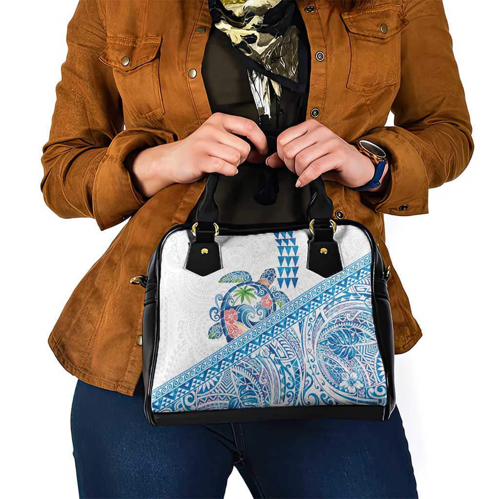 Hawaiian Abstract Sea Turtle Shoulder Handbag Polynesian Tapa Art and Kakau Tattoo White WaterColor LT03 - Polynesian Pride