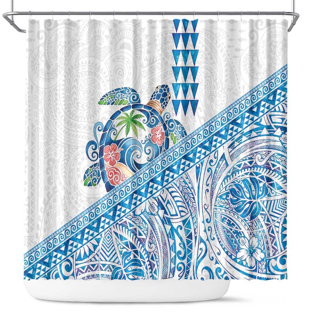 Hawaiian Abstract Sea Turtle Shower Curtain Polynesian Tapa Art and Kakau Tattoo White WaterColor LT03 White - Polynesian Pride