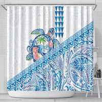 Hawaiian Abstract Sea Turtle Shower Curtain Polynesian Tapa Art and Kakau Tattoo White WaterColor LT03 - Polynesian Pride