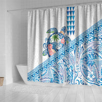Hawaiian Abstract Sea Turtle Shower Curtain Polynesian Tapa Art and Kakau Tattoo White WaterColor LT03 - Polynesian Pride