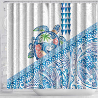 Hawaiian Abstract Sea Turtle Shower Curtain Polynesian Tapa Art and Kakau Tattoo White WaterColor LT03 - Polynesian Pride
