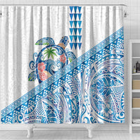 Hawaiian Abstract Sea Turtle Shower Curtain Polynesian Tapa Art and Kakau Tattoo White WaterColor LT03 - Polynesian Pride