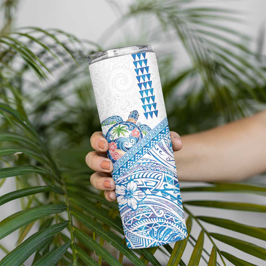 Hawaiian Abstract Sea Turtle Skinny Tumbler Polynesian Tapa Art and Kakau Tattoo White WaterColor LT03 - Polynesian Pride