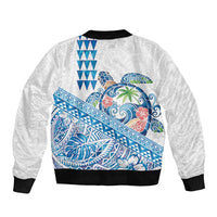 Hawaiian Abstract Sea Turtle Sleeve Zip Bomber Jacket Polynesian Tapa Art and Kakau Tattoo White WaterColor LT03 - Polynesian Pride