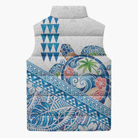 Hawaiian Abstract Sea Turtle Sleeveless Puffer Jacket Polynesian Tapa Art and Kakau Tattoo White WaterColor LT03 - Polynesian Pride