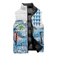 Hawaiian Abstract Sea Turtle Sleeveless Puffer Jacket Polynesian Tapa Art and Kakau Tattoo White WaterColor LT03 - Polynesian Pride