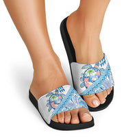 Hawaiian Abstract Sea Turtle Slide Sandals Polynesian Tapa Art and Kakau Tattoo White WaterColor LT03 - Polynesian Pride