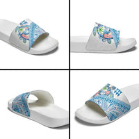 Hawaiian Abstract Sea Turtle Slide Sandals Polynesian Tapa Art and Kakau Tattoo White WaterColor LT03 - Polynesian Pride