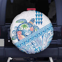 Hawaiian Abstract Sea Turtle Spare Tire Cover Polynesian Tapa Art and Kakau Tattoo White WaterColor LT03 No hole White - Polynesian Pride