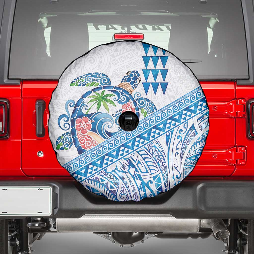 Hawaiian Abstract Sea Turtle Spare Tire Cover Polynesian Tapa Art and Kakau Tattoo White WaterColor LT03 - Polynesian Pride