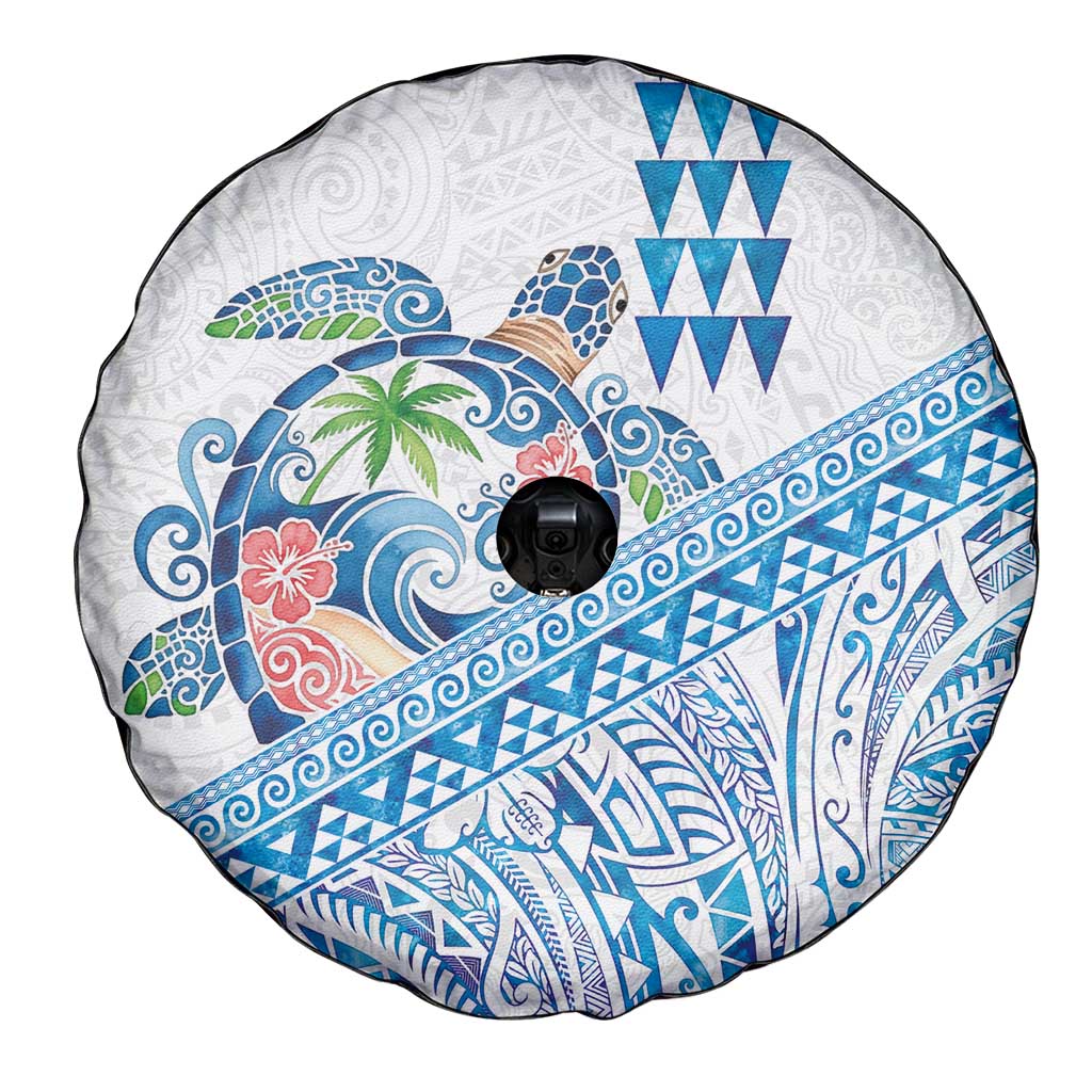Hawaiian Abstract Sea Turtle Spare Tire Cover Polynesian Tapa Art and Kakau Tattoo White WaterColor LT03 - Polynesian Pride