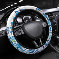 Hawaiian Abstract Sea Turtle Steering Wheel Cover Polynesian Tapa Art and Kakau Tattoo White WaterColor LT03 Universal Fit White - Polynesian Pride