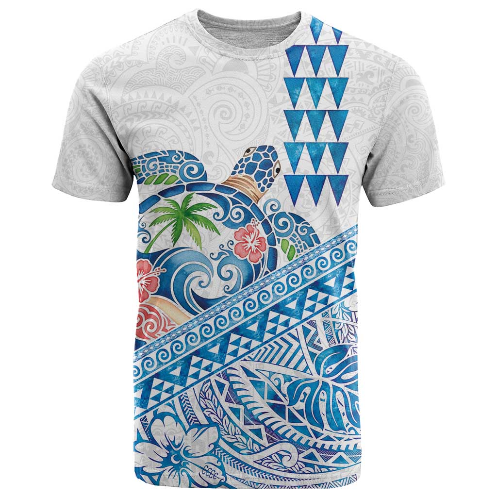 Hawaiian Abstract Sea Turtle T Shirt Polynesian Tapa Art and Kakau Tattoo White WaterColor LT03 White - Polynesian Pride
