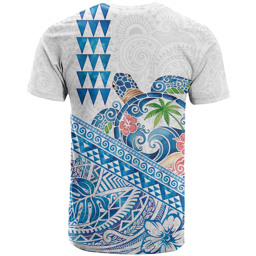 Hawaiian Abstract Sea Turtle T Shirt Polynesian Tapa Art and Kakau Tattoo White WaterColor LT03 - Polynesian Pride