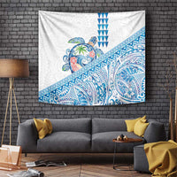 Hawaiian Abstract Sea Turtle Tapestry Polynesian Tapa Art and Kakau Tattoo White WaterColor LT03 White - Polynesian Pride
