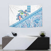 Hawaiian Abstract Sea Turtle Tapestry Polynesian Tapa Art and Kakau Tattoo White WaterColor LT03 - Polynesian Pride