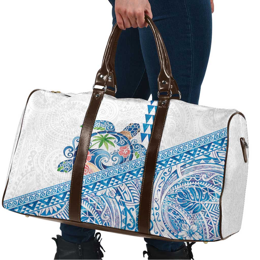 Hawaiian Abstract Sea Turtle Travel Bag Polynesian Tapa Art and Kakau Tattoo White WaterColor LT03 - Polynesian Pride