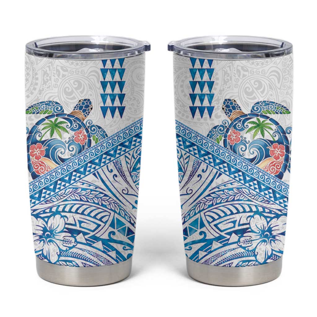 Hawaiian Abstract Sea Turtle Tumbler Cup Polynesian Tapa Art and Kakau Tattoo White WaterColor LT03 White - Polynesian Pride