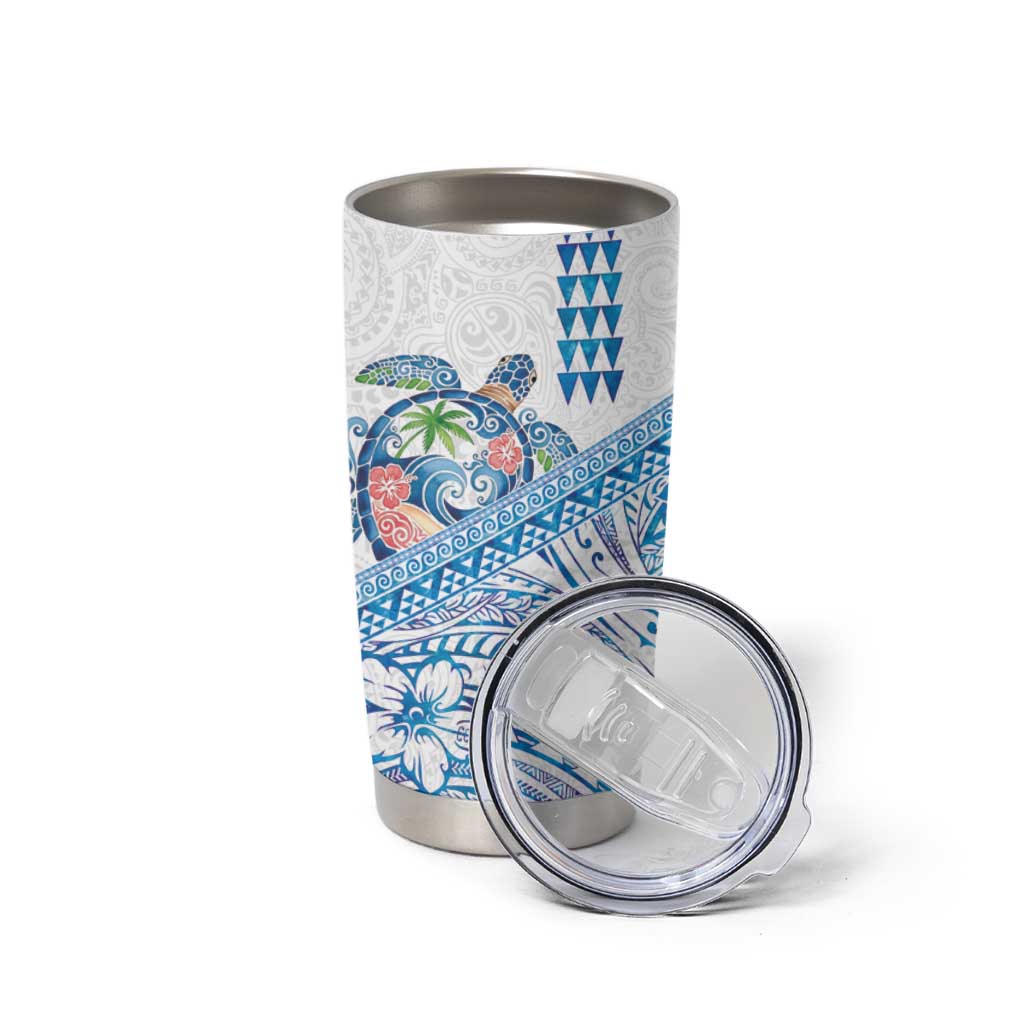 Hawaiian Abstract Sea Turtle Tumbler Cup Polynesian Tapa Art and Kakau Tattoo White WaterColor LT03 - Polynesian Pride