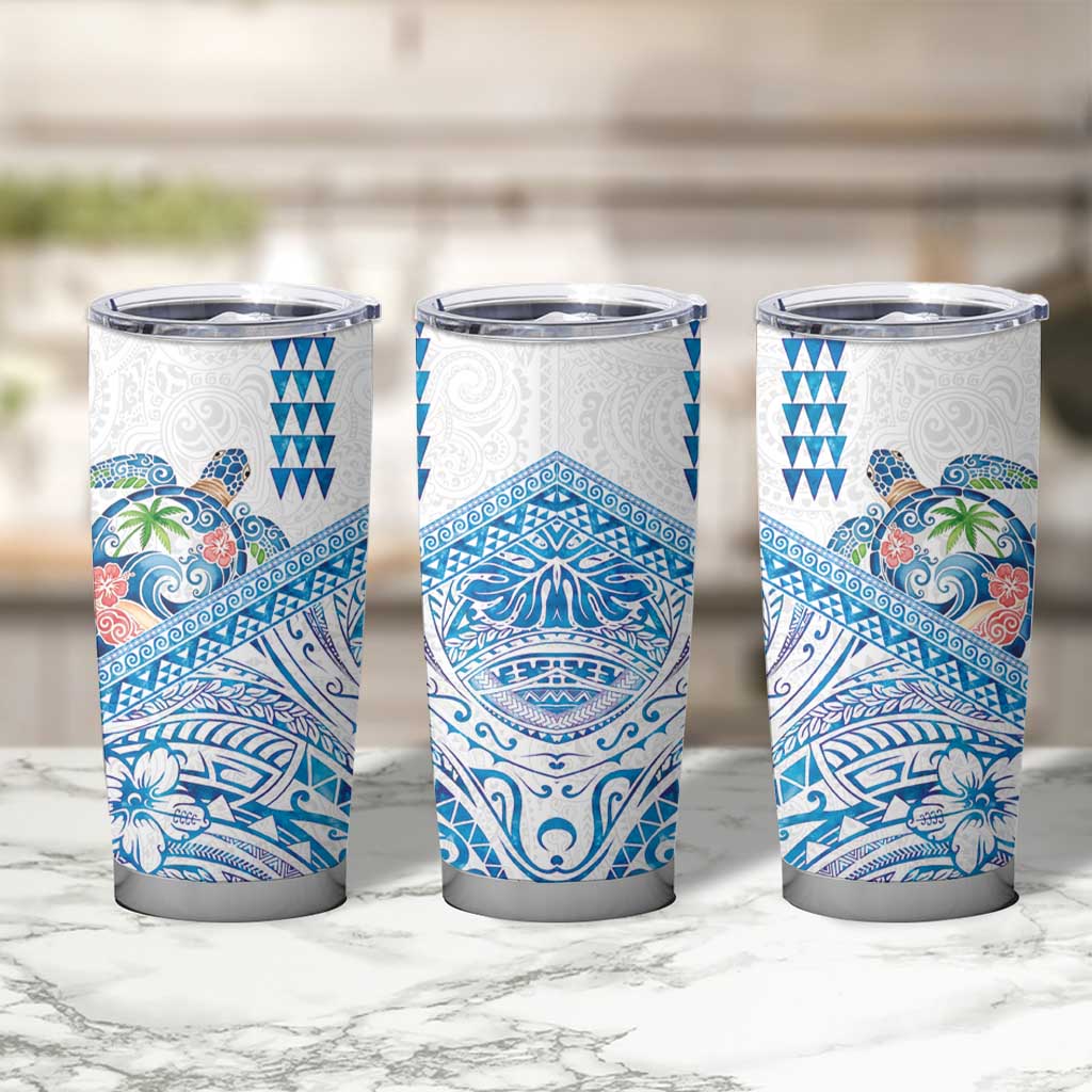 Hawaiian Abstract Sea Turtle Tumbler Cup Polynesian Tapa Art and Kakau Tattoo White WaterColor LT03 - Polynesian Pride