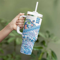 Hawaiian Abstract Sea Turtle Tumbler With Handle Polynesian Tapa Art and Kakau Tattoo White WaterColor LT03 - Polynesian Pride