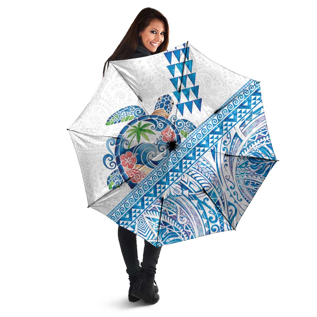 Hawaiian Abstract Sea Turtle Umbrella Polynesian Tapa Art and Kakau Tattoo White WaterColor LT03 - Polynesian Pride