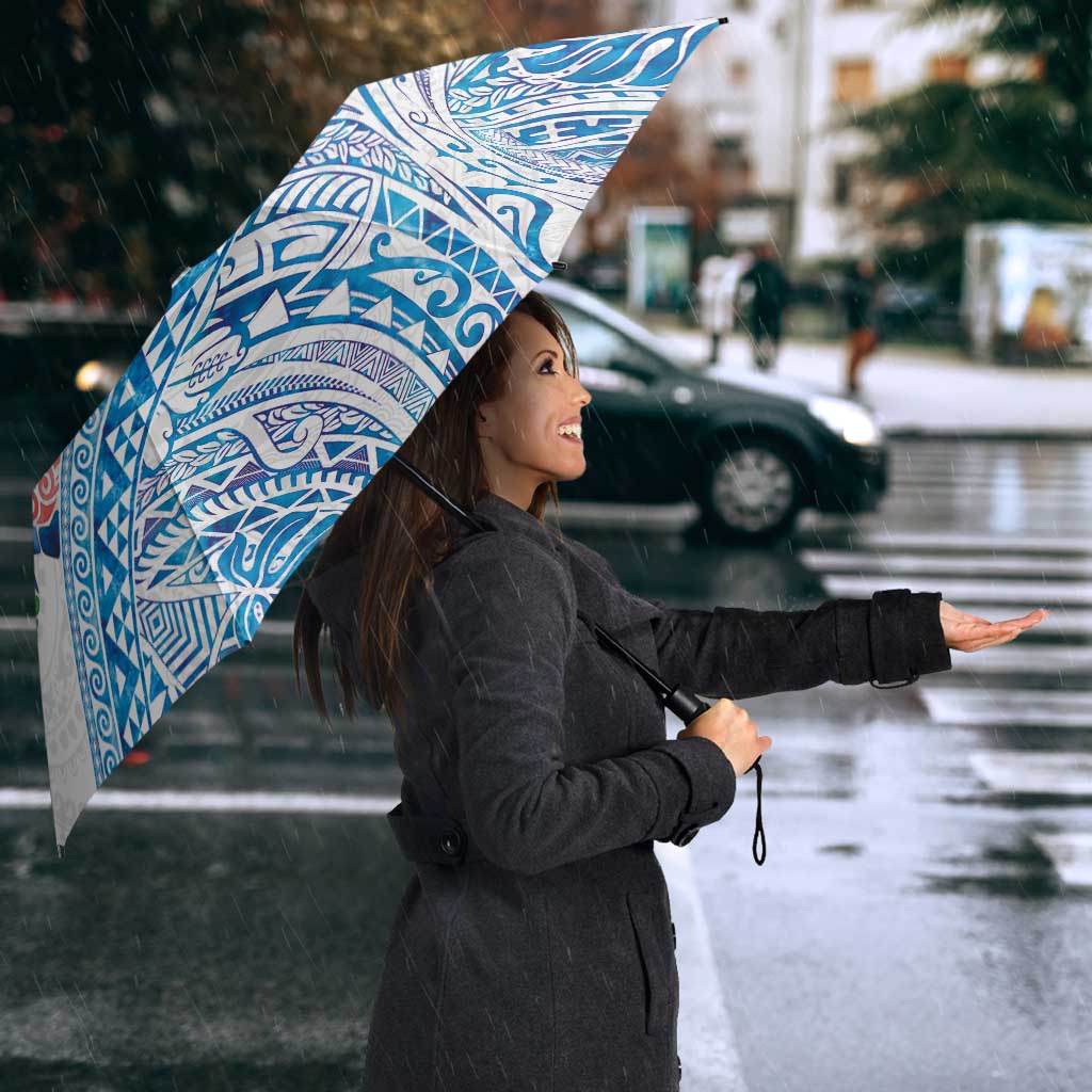 Hawaiian Abstract Sea Turtle Umbrella Polynesian Tapa Art and Kakau Tattoo White WaterColor LT03 - Polynesian Pride