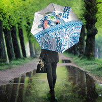 Hawaiian Abstract Sea Turtle Umbrella Polynesian Tapa Art and Kakau Tattoo White WaterColor LT03 - Polynesian Pride