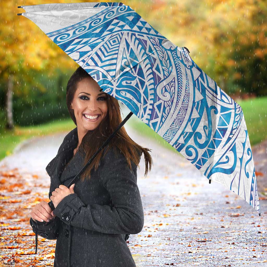Hawaiian Abstract Sea Turtle Umbrella Polynesian Tapa Art and Kakau Tattoo White WaterColor LT03 - Polynesian Pride