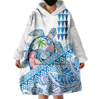 Hawaiian Abstract Sea Turtle Wearable Blanket Hoodie Polynesian Tapa Art and Kakau Tattoo White WaterColor LT03 - Polynesian Pride