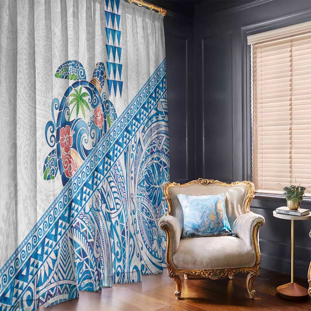 Hawaiian Abstract Sea Turtle Window Curtain Polynesian Tapa Art and Kakau Tattoo White WaterColor LT03 - Polynesian Pride