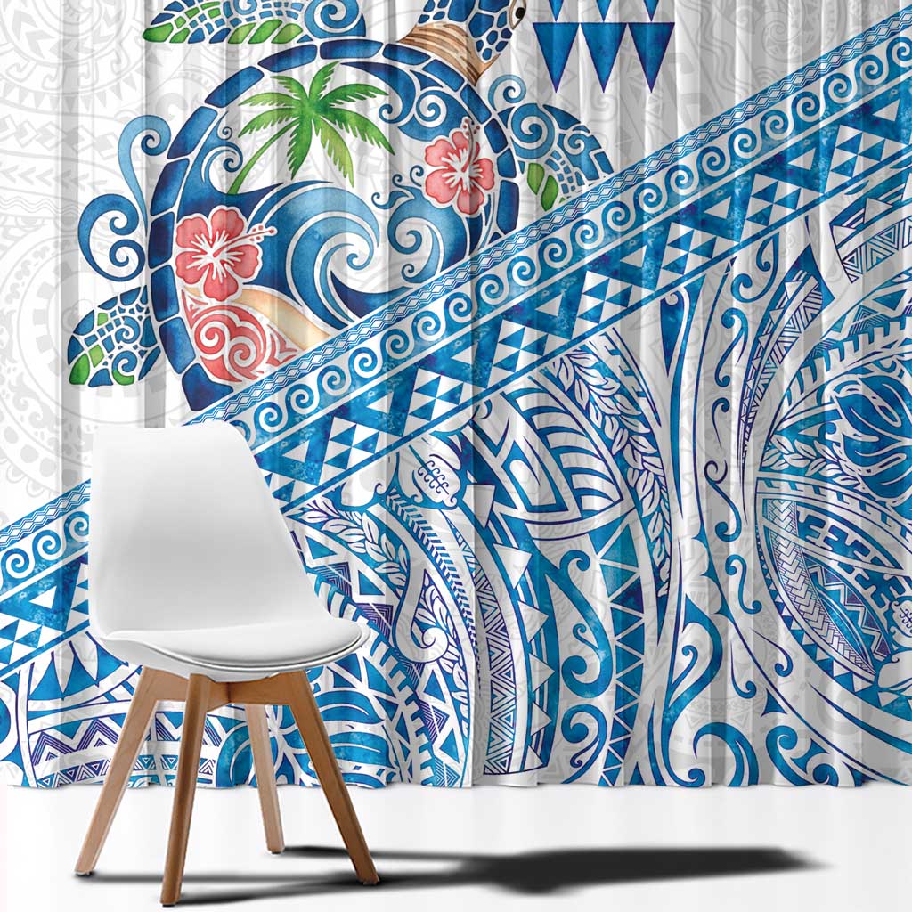 Hawaiian Abstract Sea Turtle Window Curtain Polynesian Tapa Art and Kakau Tattoo White WaterColor LT03 - Polynesian Pride