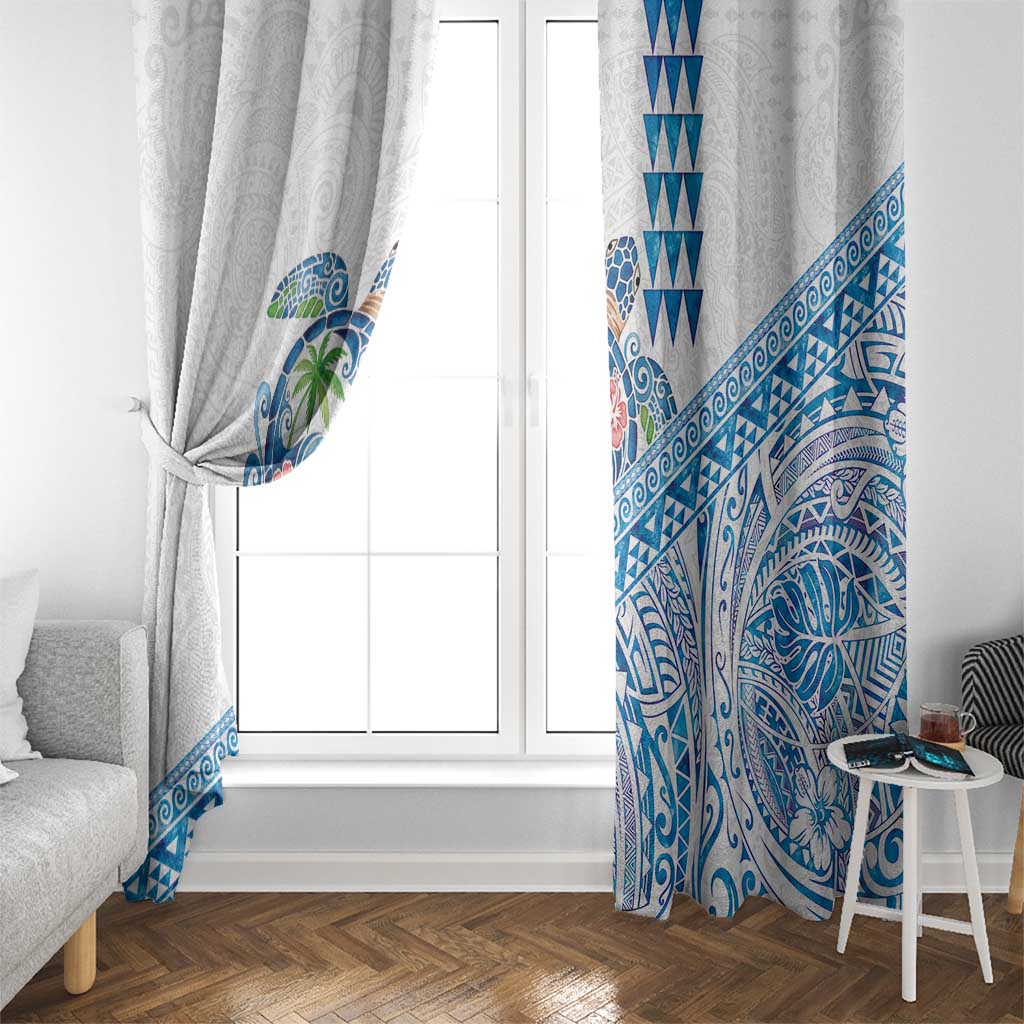 Hawaiian Abstract Sea Turtle Window Curtain Polynesian Tapa Art and Kakau Tattoo White WaterColor LT03 - Polynesian Pride