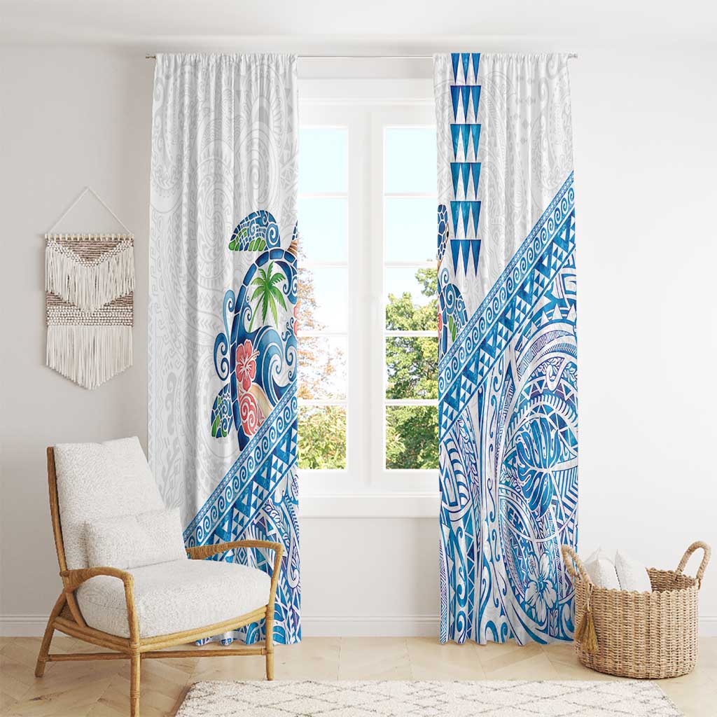 Hawaiian Abstract Sea Turtle Window Curtain Polynesian Tapa Art and Kakau Tattoo White WaterColor LT03 - Polynesian Pride