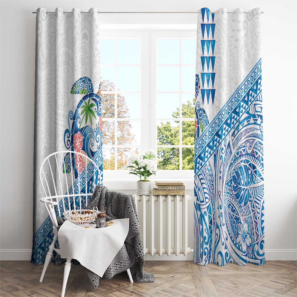 Hawaiian Abstract Sea Turtle Window Curtain Polynesian Tapa Art and Kakau Tattoo White WaterColor LT03 - Polynesian Pride