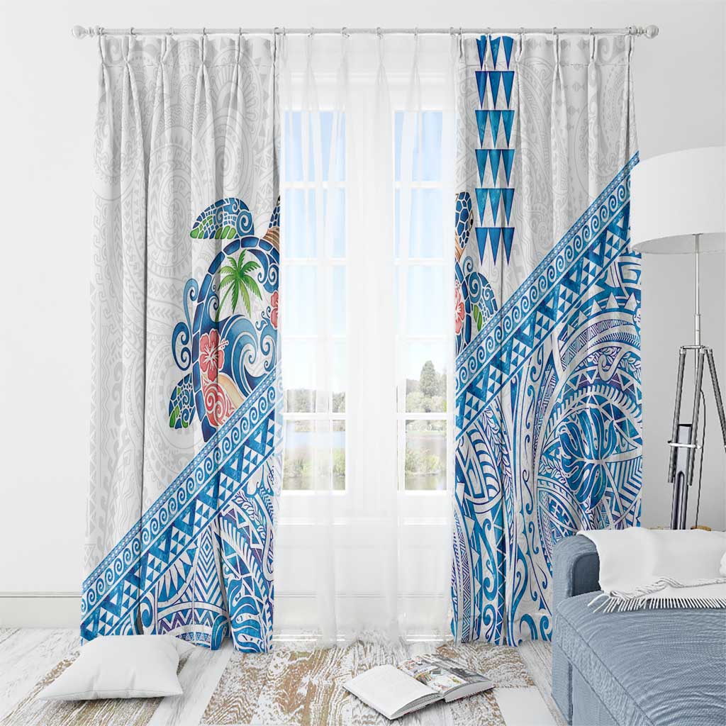 Hawaiian Abstract Sea Turtle Window Curtain Polynesian Tapa Art and Kakau Tattoo White WaterColor LT03 - Polynesian Pride