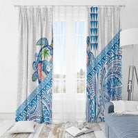 Hawaiian Abstract Sea Turtle Window Curtain Polynesian Tapa Art and Kakau Tattoo White WaterColor LT03 - Polynesian Pride