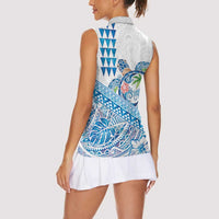 Hawaiian Abstract Sea Turtle Women Sleeveless Polo Shirt Polynesian Tapa Art and Kakau Tattoo White WaterColor LT03 - Polynesian Pride