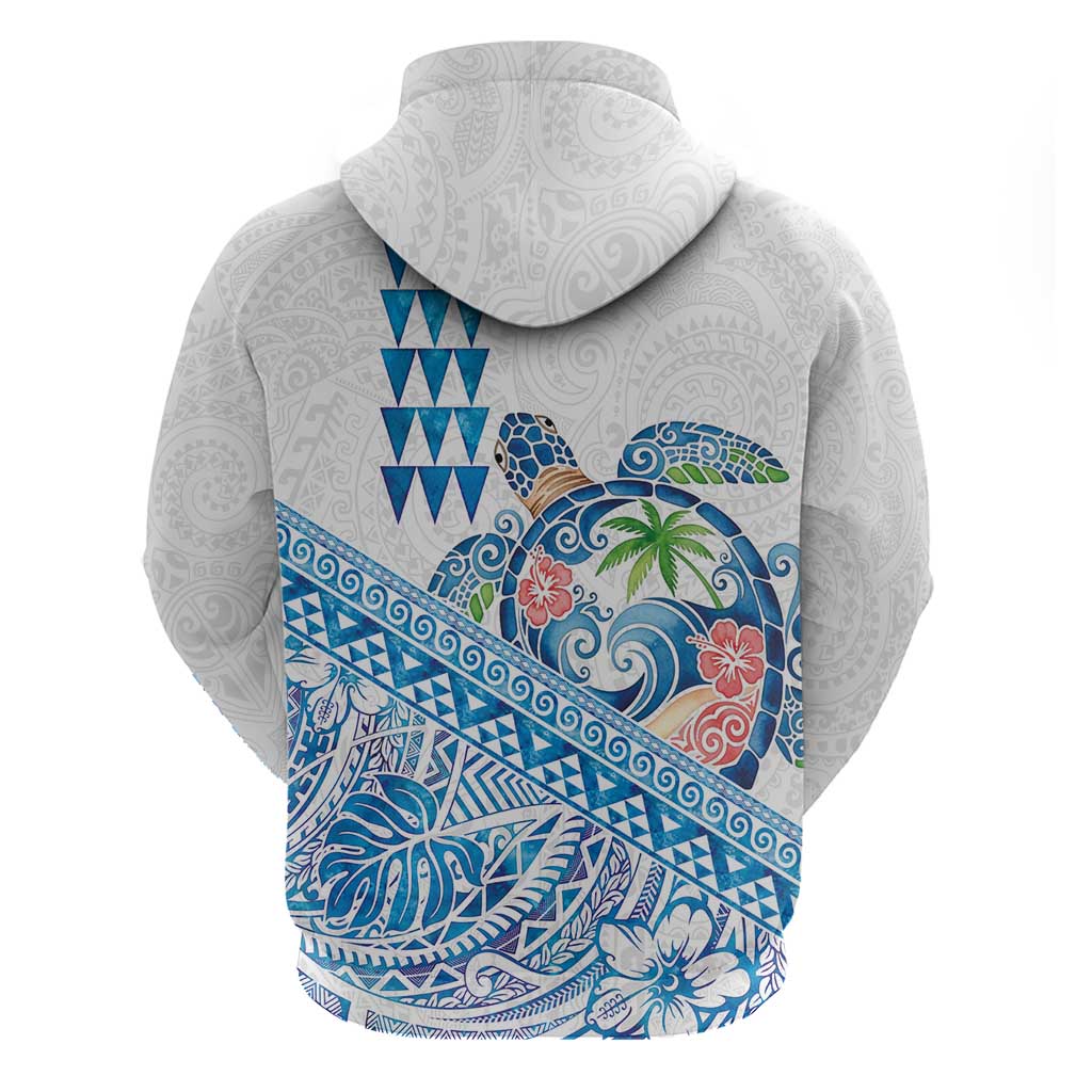 Hawaiian Abstract Sea Turtle Zip Hoodie Polynesian Tapa Art and Kakau Tattoo White WaterColor LT03 - Polynesian Pride