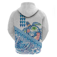 Hawaiian Abstract Sea Turtle Zip Hoodie Polynesian Tapa Art and Kakau Tattoo White WaterColor LT03 - Polynesian Pride