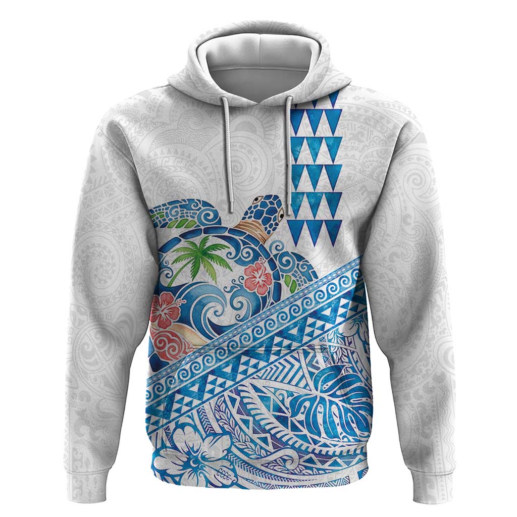 Hawaiian Abstract Sea Turtle Zip Hoodie Polynesian Tapa Art and Kakau Tattoo White WaterColor LT03 Pullover Hoodie White - Polynesian Pride